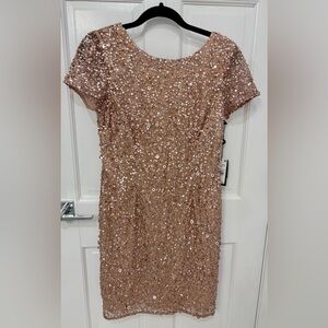 Adrianna Papell Rose Gold Beaded Dress
